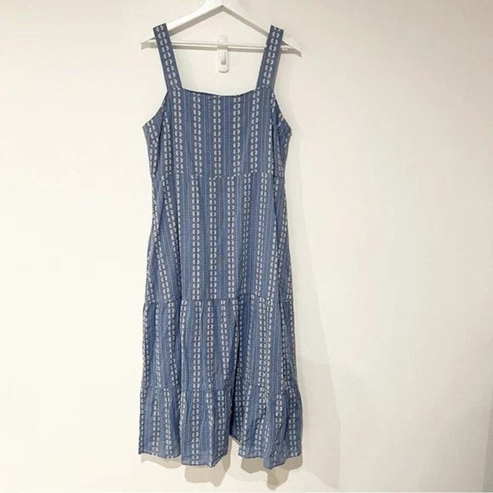 Madewell Embroidered Buttonback Tiered Midi Flowy Tank Sundress - 12 Blue - Picture 3 of 4